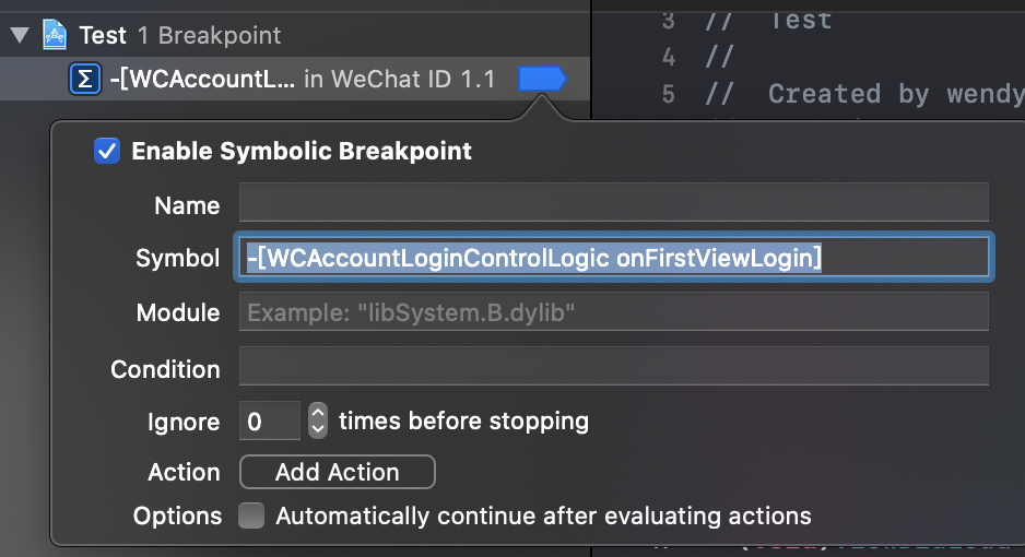 symbol breakpoint